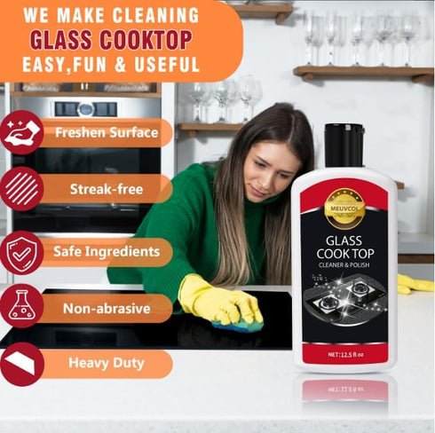 Meuvcol 12 Oz Glass Stove Top Cleaner Kit, Glass Cooktop Cleaner Non-Abrasive, Stove Oven Cleaner & Polish For Ceramic
