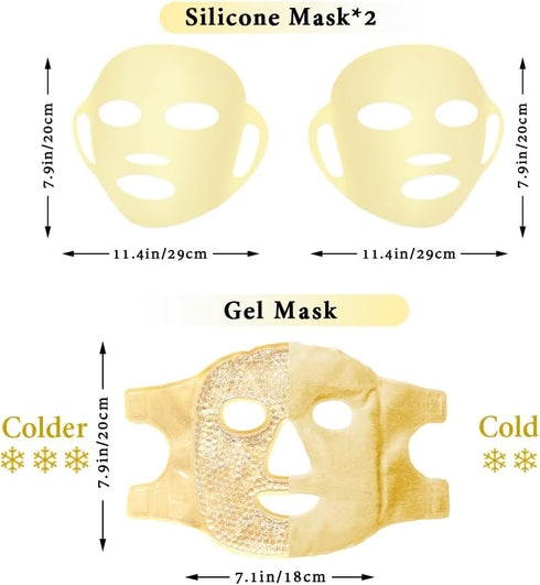 Face Ice Pack and 2 Packs Silicone Face Mask Cover, Full Facial Frozen Masks for Puffiness and Swelling Relief