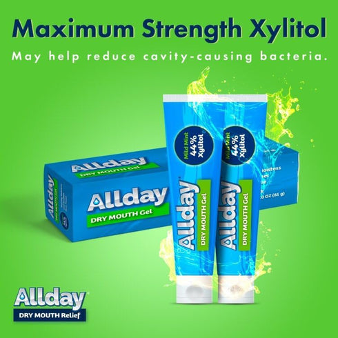 Allday Dry Mouth Gel, Maximum Strength Xylitol, Fast Acting, Non-Acidic, 2 Tubes Inside One Box