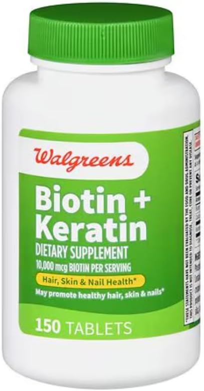 Walgreens Biotin + Keratin | 150 Count Tablets | 10mg of Biotin +