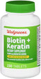 Walgreens Biotin + Keratin | 150 Count Tablets | 10mg of Biotin +
