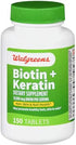 Walgreens Biotin + Keratin | 150 Count Tablets | 10mg of Biotin +