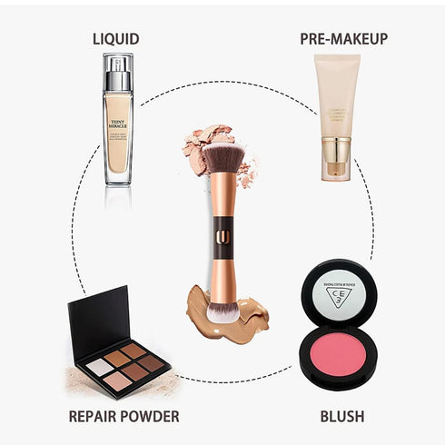 Face Foundation Brush, 2in1 Double Ended Makeup Brushes for Blush, Loose Powder, Liquid, and Cream Cosmetics