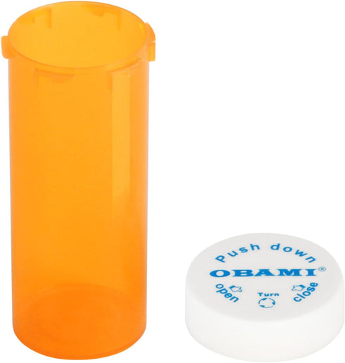 Obami (12pcs, 8 Plastic Medicine Pill Bottles with Child Resistant Caps - Push Down and Turn - Prescription Vial