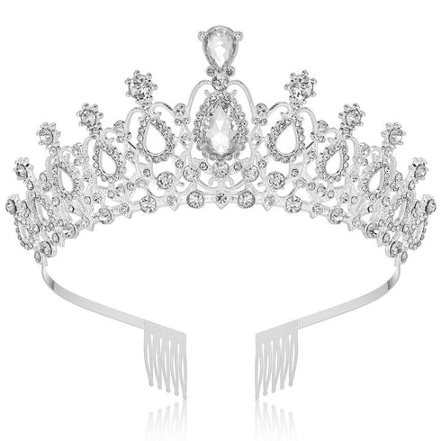Makone Silver Princess Crown for Women, Crystal Crown for Bridal, Wedding, Pageant, Birthday, Party
