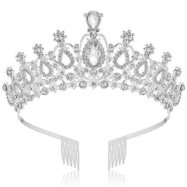Makone Silver Princess Crown for Women, Crystal Crown for Bridal, Wedding, Pageant, Birthday, Party