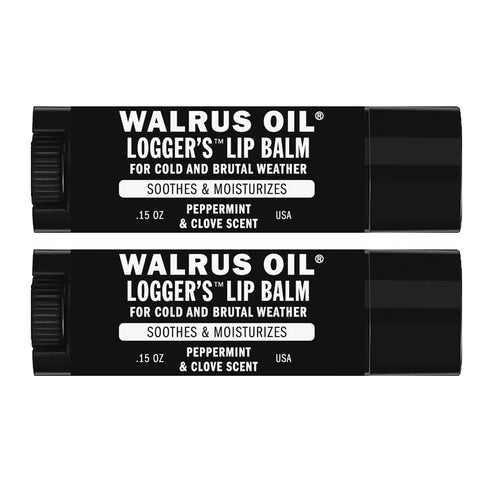 WALRUS OIL Logger's Lip Balm - 2-Pack, 100% Vegan with Candelilla Wax, Almond, Coconut, Jojoba Oils & Natural