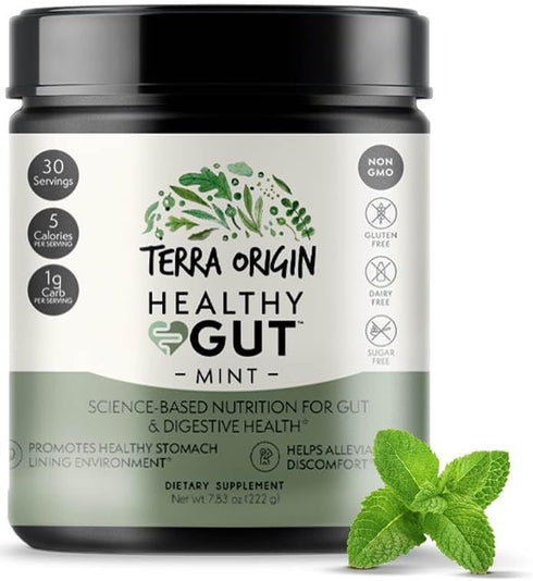TERRA ORIGIN Healthy Gut Mint Flavor | 30 Servings with L-Glutamine, Zinc, Glucosamine, and More!