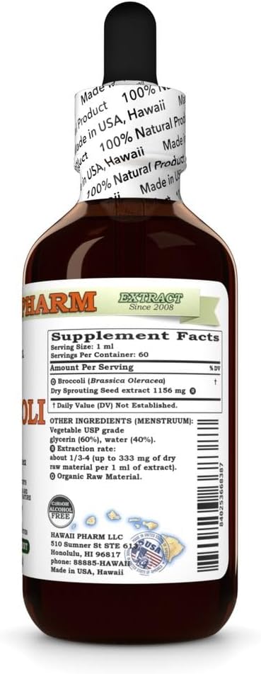Hawaii Pharm 2 fl.oz Broccoli (Brassica Oleracea) Dry Sprouting Seed Glycerite, Made in Hawaii, Raw Materials, All
