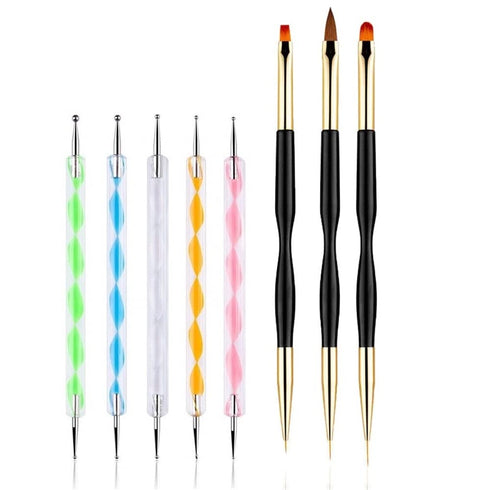 5PCS Dotting Pens with 3 PCS Nail Painting Brushes, Double Ended Brush and Dotting Tool Kit