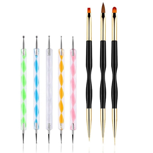 5PCS Dotting Pens with 3 PCS Nail Painting Brushes, Double Ended Brush and Dotting Tool Kit
