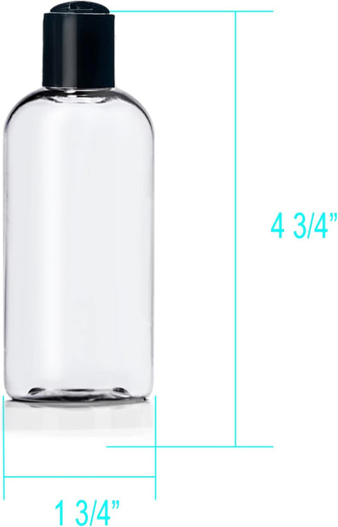 ljdeals 4 oz Clear Plastic Empty Bottles - Refillable Cosmetic Containers with Black Disc Top Caps, Pack of 6