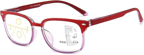 LBAYOHO Progressive Multifocus Reading Glasses for Women and Men, Blue Light Blocking, 100% UV Protection, Red 1.5X