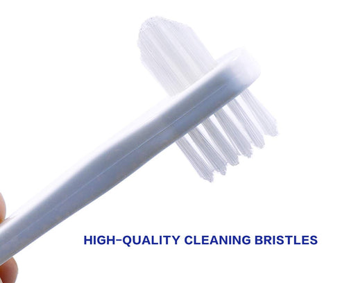 OASISGUEST Denture Cleaning Brush Set, T-Shaped Special Toothbrush, Hard Toothbrush for Denture Care (Blue, Red, White).