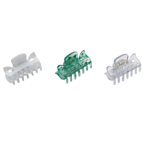 Parcelona French Classic Very Small Claw Clips Set of 3 for Girls Hair Accessories (Clear-White-Shadow Green)