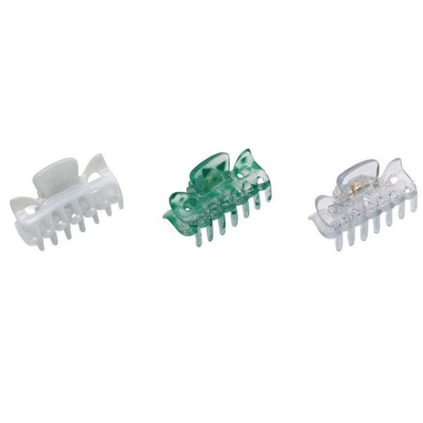 Parcelona French Classic Very Small Claw Clips Set of 3 for Girls Hair Accessories (Clear-White-Shadow Green)