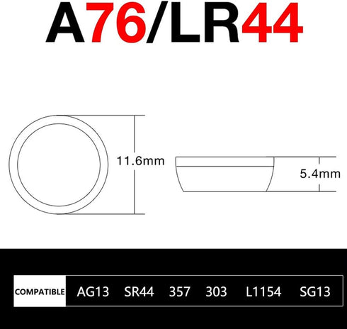 SKOANBE AG13 LR44 303 357 A76 SR44 1.5V Button Coin Cell Batteries - 50 Packs