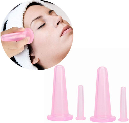 Natural Silicone Massage Cup, Anti Cellulite Facial Cupping Therapy for Face, Neck, Body, Anti-Aging Beauty Tool (Pink)