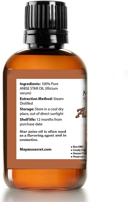 Mayan's Secret - 4oz Anise Star Essential Oil 100% Pure Undiluted - Rich and Bold Flavoring Agent for Cakes, Cookies, and Other Recipes