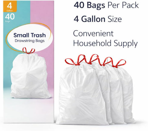 Rayverion 4 40 Count Gallon Drawstring Trash Bags, White Lavender Fields Scent, Small Garbage Bags with Easy Tie