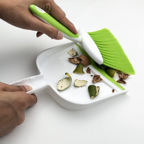 Broom Dustpan Brush, Mini Broom and Dustpan Set for Desk, Home, Camping Tent, Light Green