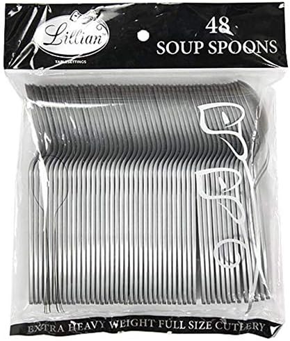 Lillian Tablesettings 48 Count Premium Plastic Soup Spoon, Silver