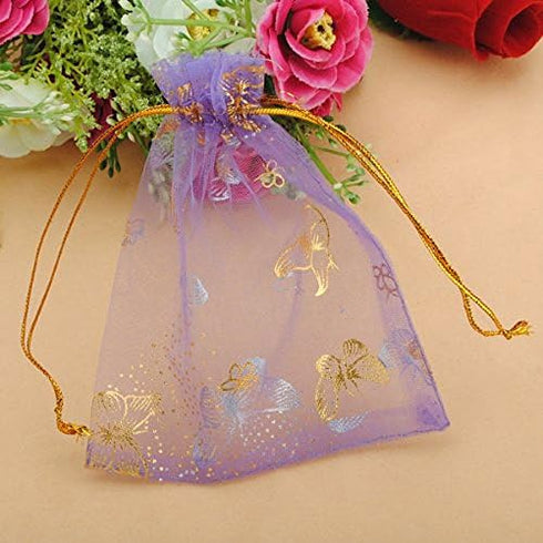 Wholesale 100PCS Organza Bag Butterfly Design Wedding Pouches Jewelry Packaging Bags (3.5x4.5 Light Purple, 9x12cm)