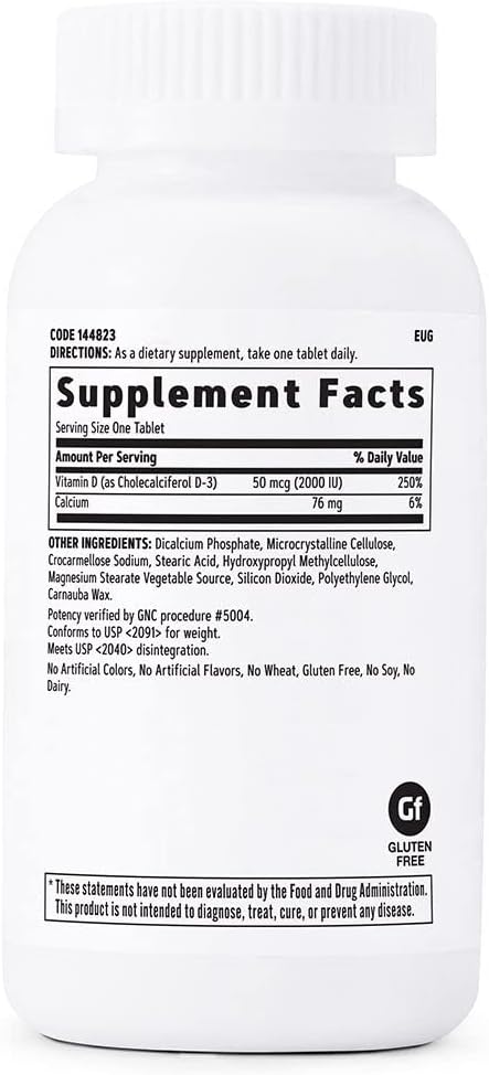 GNC Vitamin D-3 50mcg, 180 Tablets, Supports Healthy Bones and Teeth