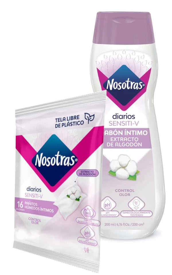 Nosotras Feminine Wash Set Intimate Soap Sensiti-V | Kit Jabon Intimo y Paitos