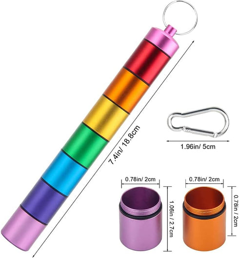 Portable Pill Case Keychain Waterproof 7 Days Pill Holder Travel Container for Outdoor Camping (Rainbow)
