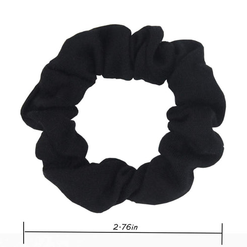 Pack of 12 Cotton Hair Scrunchies - Solid Color Ponytail Holders for Girls (Black)