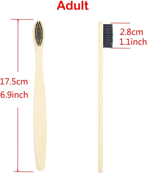 2 PCS Bamboo Toothbrushes - Soft Bristles Wooden Toothbrushes for Adults, Natural Biodegradable BPA Free Black