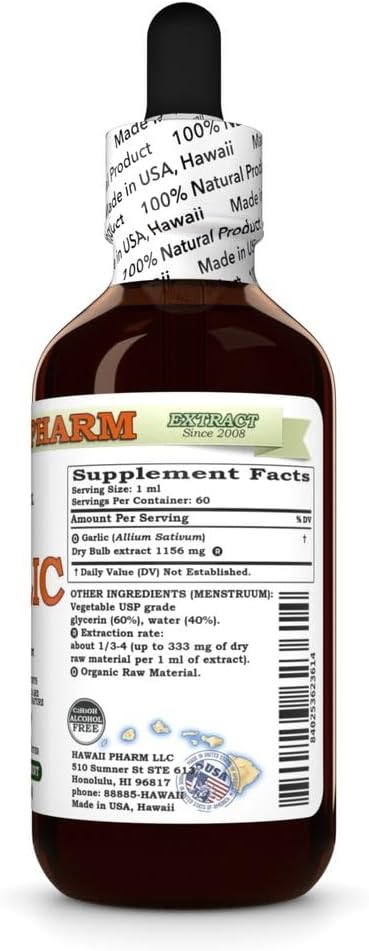 Hawaii Pharm Bulb 2 fl.oz Garlic (Allium Sativum) Dry Glycerite, Made in Hawaii, Raw Materials, All Natural, Vegan, Lab