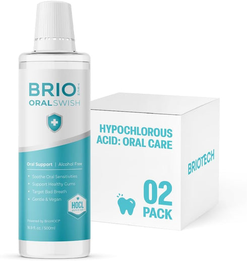 BRIOTECH Pure Hypochlorous Acid Oral Swish - Alcohol Free Mouthwash Rinse, 16.9 fl oz, 2 Count