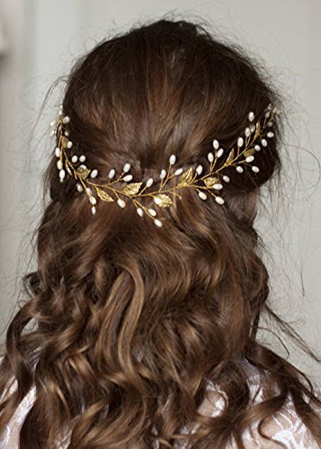 Wedding Bridal Vintage Leaf Headband Headpiece Tiara Hair Accessories for Bride (Gold)