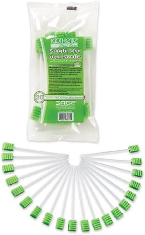 Stryker Sage Toothette Plus Single Use Oral Swabs with Sodium Bicarbonate, Bag of 20 Disposable Dental Swabs