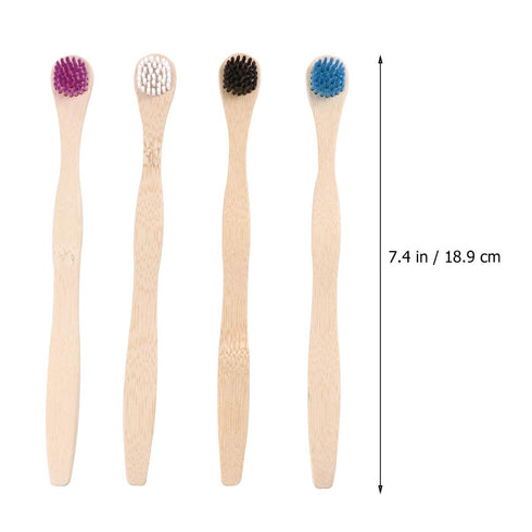 Scraper Bamboo Brush for Adults, Oral Deep Cleaning Toothbrush, 4pcs (White Blue Black Violet)
