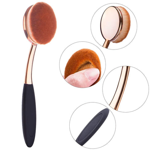 Yoseng Foundation Brush for Liquid Makeup, Rose Gold Oval Face Brush with Cover and Egg Cleaner for Flawless Application