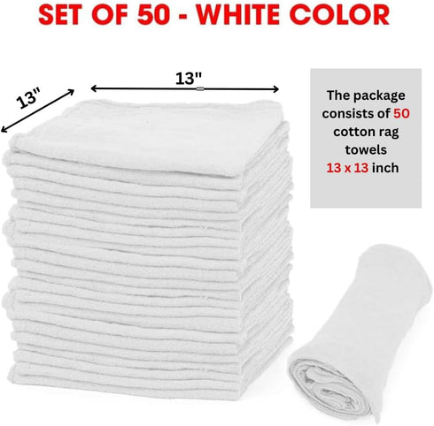 Pack 50 13" 13" Shop Towels of Reusable Cleaning Rags Durable Quality Cotton x Machine Washable Suitable for All