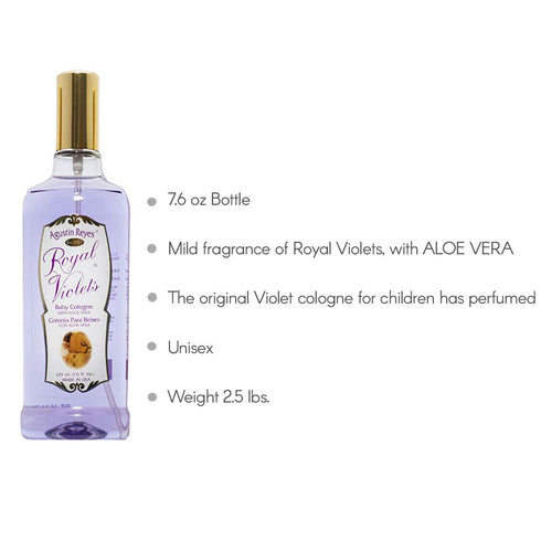 Royal Violets 7.6 Oz 225 ml. Pack 3 Baby Cologne. Clean, Mild and Long Lasting Fragrance. With Aloe Vera. Fl /