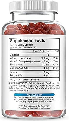 Eye Vitamins - AREDS 2 Formula with Lutein & Zeaxanthin for Macular Health - Vision Supplements for Adults, 180 Softgels