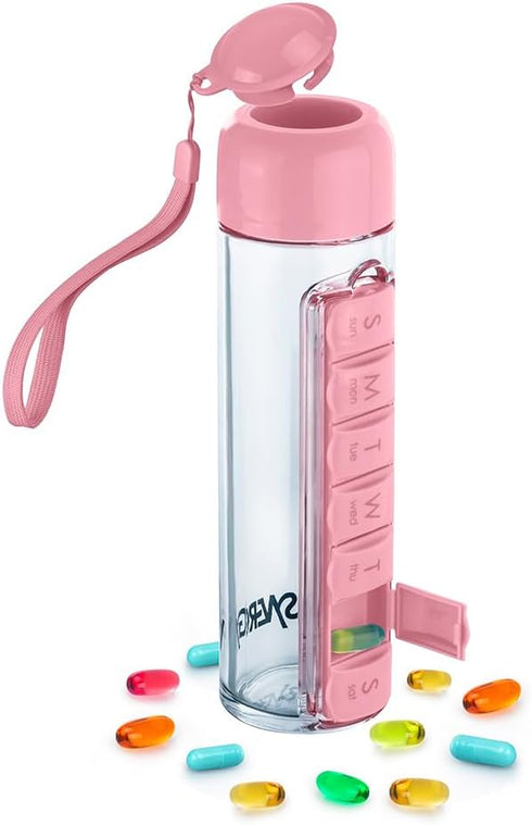 ideable creations Synergy Water Bottle & Pill Organizer - Travel Storage Container for Water,