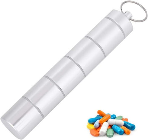 Drug Holder, Aluminum Alloy Waterproof Pill Key Chain Container with Key Ring for Outdoor Activities, Daily Use,