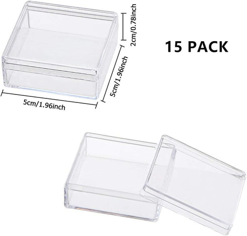 BENECREAT 15 Pack High Transparency 1.95x1.95x0.8 Inch Plastic Storage Containers Mini Earplugs Storage Box for Bead, Items and Small Jewelry Crafts by BENECREAT