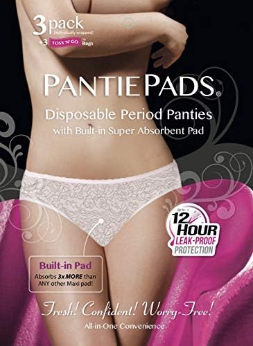 PantiePads 3 Count Period Underwear Disposable Period Panties for Women and Teen Girls, Menstrual Brief with Super