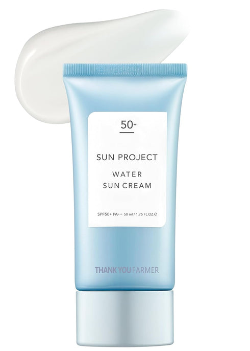 THANKYOU FARMER Sun Project Water Sun Cream 1.75 Fl Oz (50ml) - Travel Size Face Sunscreen for Sensitive Skin, Korean.