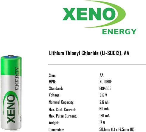 XL-060F AA Size Lithium Battery, 3.6V 2400mAh