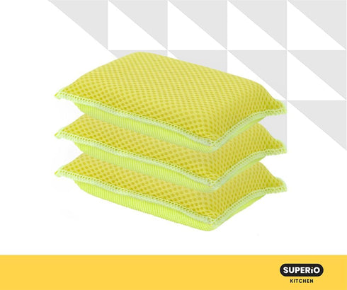 Microfiber Sponges for Dishes, Non-Scratch Heavy Duty Household Cleaning Sponges, Multi-Purpose Dish Sponge Pack of 3