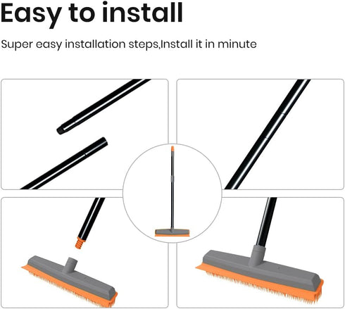 TreeLen Rubber Broom - Carpet Rake Pet Hair Remover with Squeegee Extension for Cleaning Floors