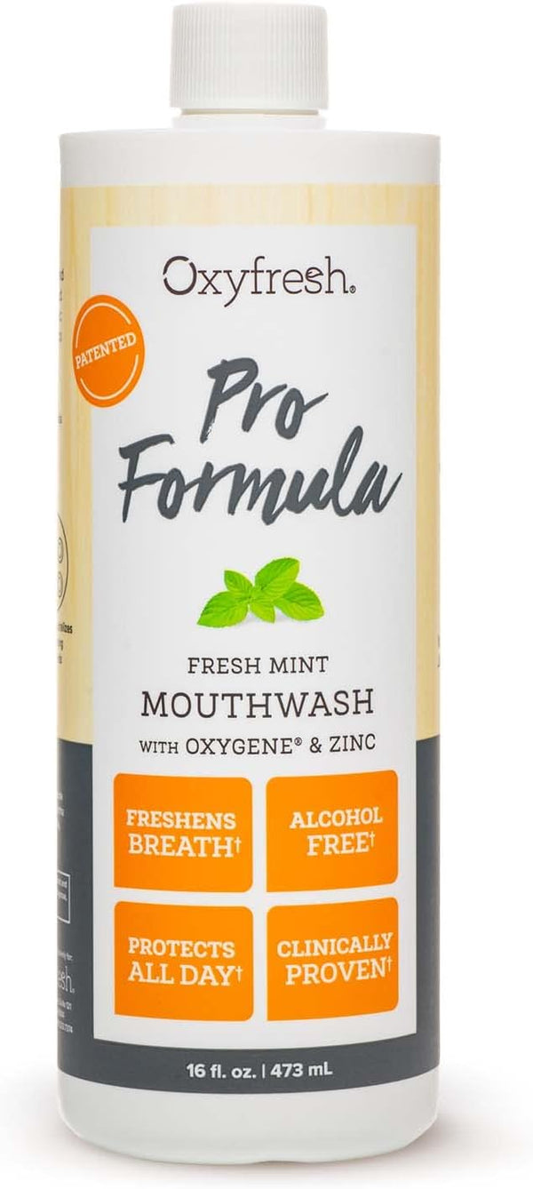 Premium Oxyfresh Pro Formula Fresh Mint Mouthwash, Patented Zinc for Fresh Breath & Healthy Gums, Alcohol-Free, 16oz